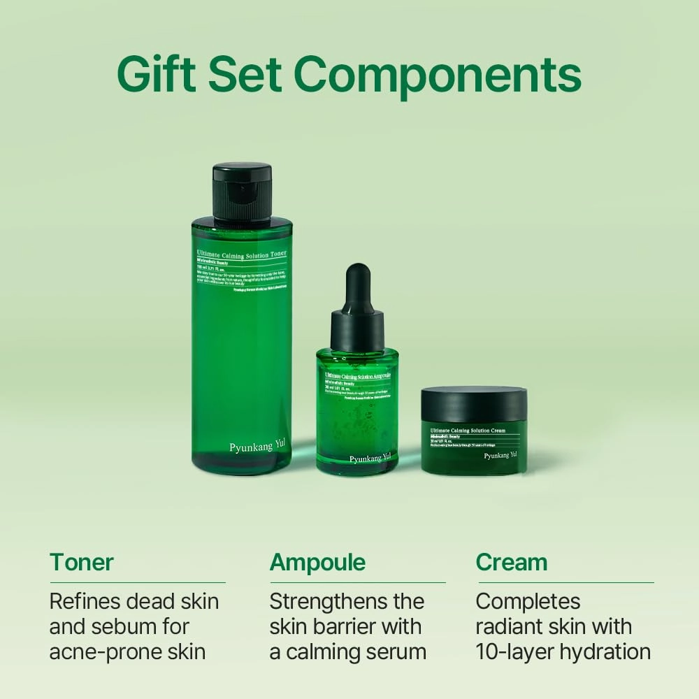 Pyunkang Yul Ultimate Line Skincare Set, Mother's day gift for mom, Calming Solution Toner, Ampoule & Cream, Traditional Korean-Style Packaging, Zero-Irritation (3-item set)
