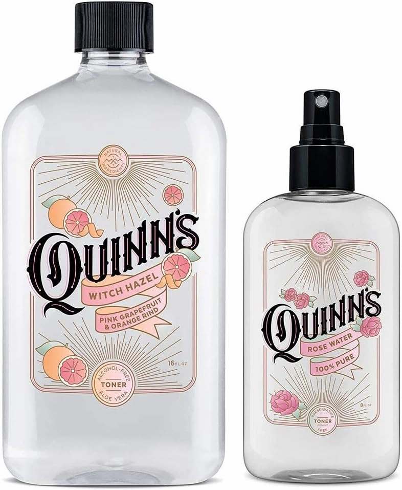 Quinn’s Alcohol Free Witch Hazel Pink Grapefruit & Orange Rind 16 oz. & Quinn’s Alcohol Free Facial Toner Mist with Pure Rosewater 8oz