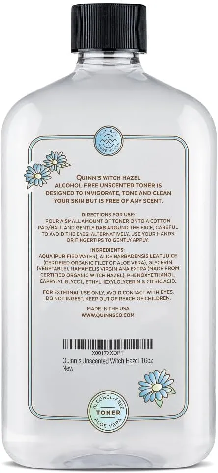 Quinn’s Alcohol Free Witch Hazel with Aloe Vera 16 Ounce (Unscented)