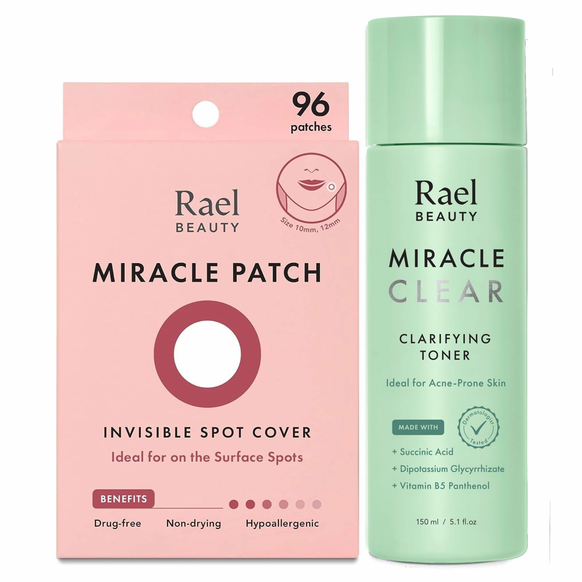 Rael Miracle Bundle - Invisible Spot Cover (96 Count), Miracle Clear Clarifying Toner (5.1 fl. oz)