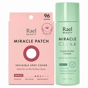 Rael Miracle Bundle - Invisible Spot Cover (96 Count), Miracle Clear Clarifying Toner (5.1 fl. oz)