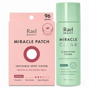 Rael Miracle Bundle - Invisible Spot Cover (96 Count), Miracle Clear Clarifying Toner (5.1 fl. oz)