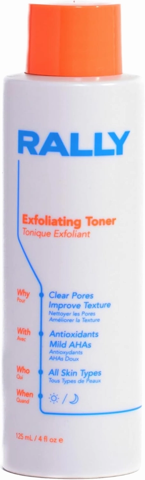 RALLY Daily Mild Exfoliating Toner with Plant-Based AHAs | On-The-go Cleanser | Clear Pores, Brighten   Improve Texture | Refresh Teen   Post Workout Skin 4 OZ