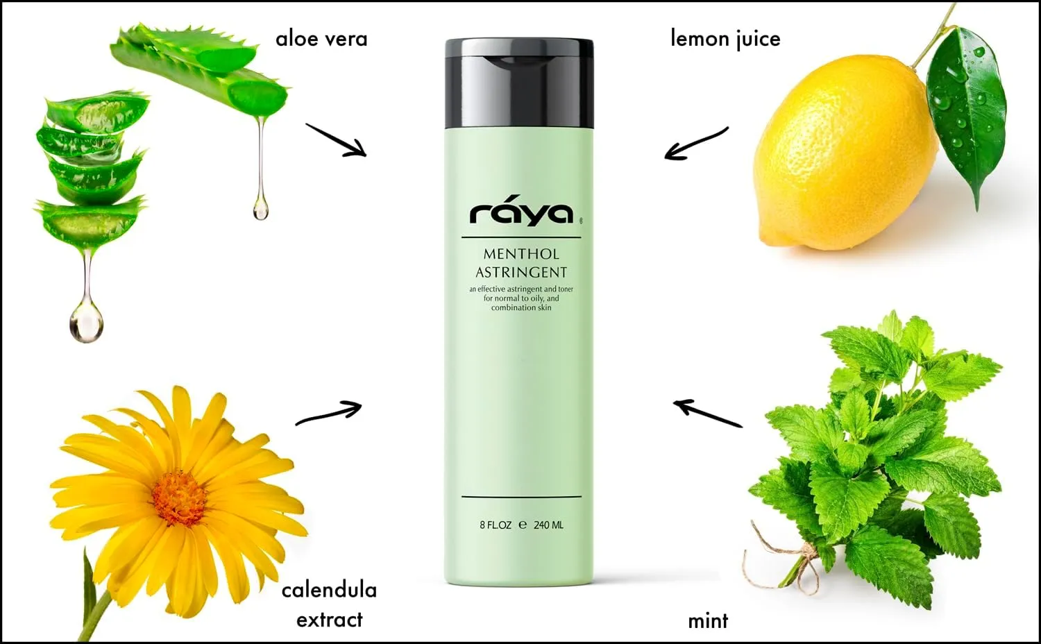 RAYA Menthol Astringent 6 oz (203) | Effective Facial Toner for Combination and Partially Oily Skin Prone to Break-Outs | Helps Refine, Tighten, and Protect pH Balance | Cools, Refreshes and Soothes
