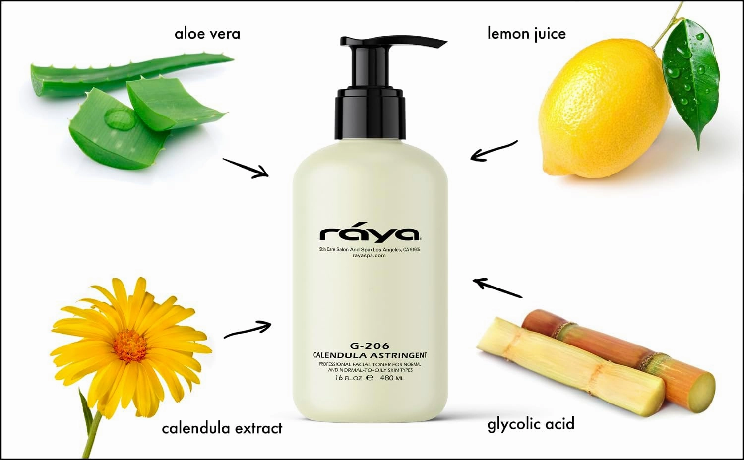 RAYA Calendula Astringent with AHA 16 oz (G-206) | Glycolic Facial Toner for Combo and Partially Oily Skin Prone to Break-Outs | Helps Normalize pH and Fight Bacteria | Made with Alpha Hydroxy Acids