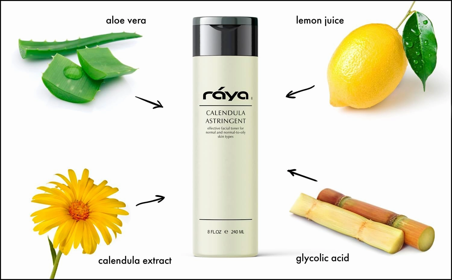 RAYA Calendula Astringent with AHA 6 oz (G-206) | Glycolic Facial Toner for Combo and Partially Oily Skin Prone to Break-Outs | Helps Normalize pH and Fight Bacteria | Made with Alpha Hydroxy Acids