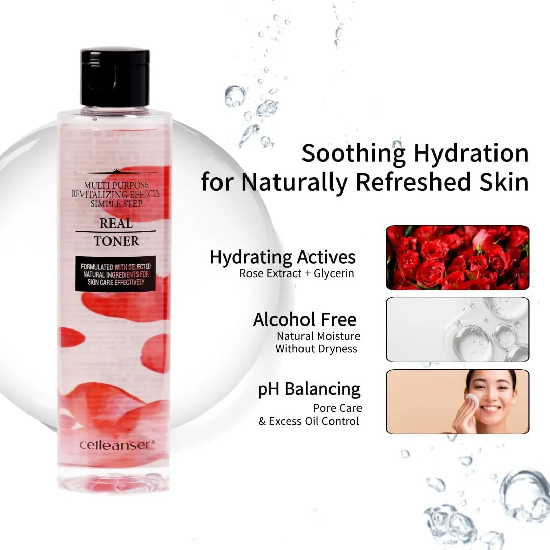 Real Toner-Facial Toner with Rose Extract for Soothing, Balancing and Hydrating Skin, Alcohol-Free, Vegan, 6.76 oz