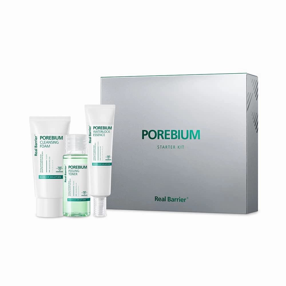 Real Barrier Porebium Starter Kit, Travel-Friendly Korean Skincare Set,Facial Moisturizer, Cleanser Exfoliator for Sensitive Skin, Sebum Oil Control with Ceramide,Impurities Dead Skin Cells Solution