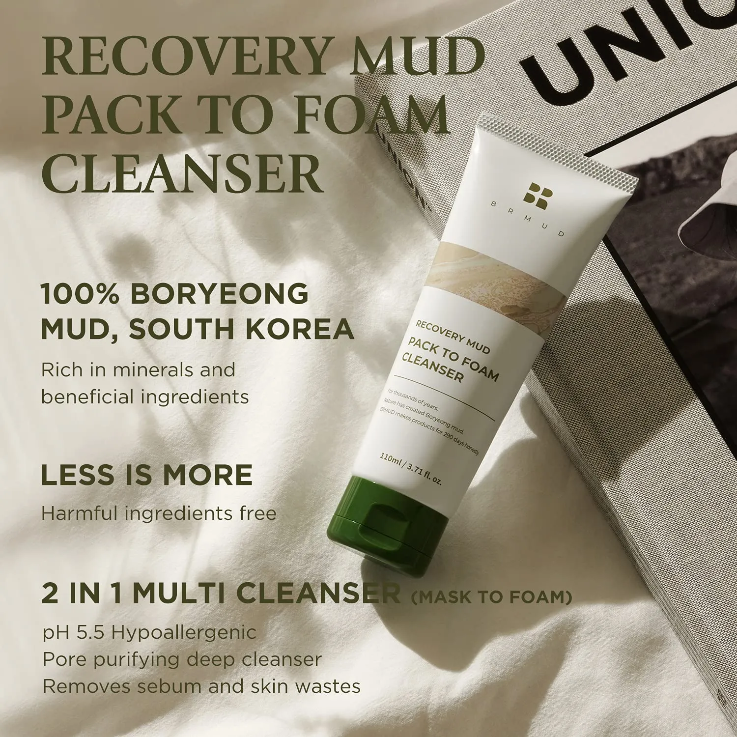 Recovery Mud Pack to Foam Facial Cleanser for Sebum Control and Makeup Cleansing 110ml (3.72 fl.oz.) - 2-in-1 Foaming Cleanser for Pore Reduction, Hydrating and Pore Tightening