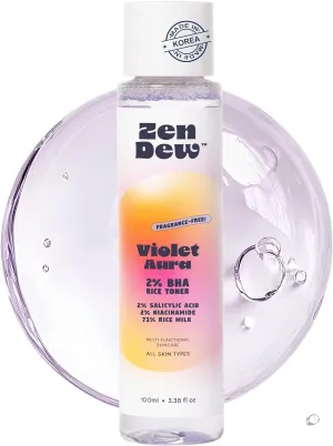 Refreshing Glow Rice Toner for Radiant, Smooth Skin – with 2% Salicylic Acid & Niacinamide to Gently Clear Pores & Brighten – Zen Dew Violet Aura
