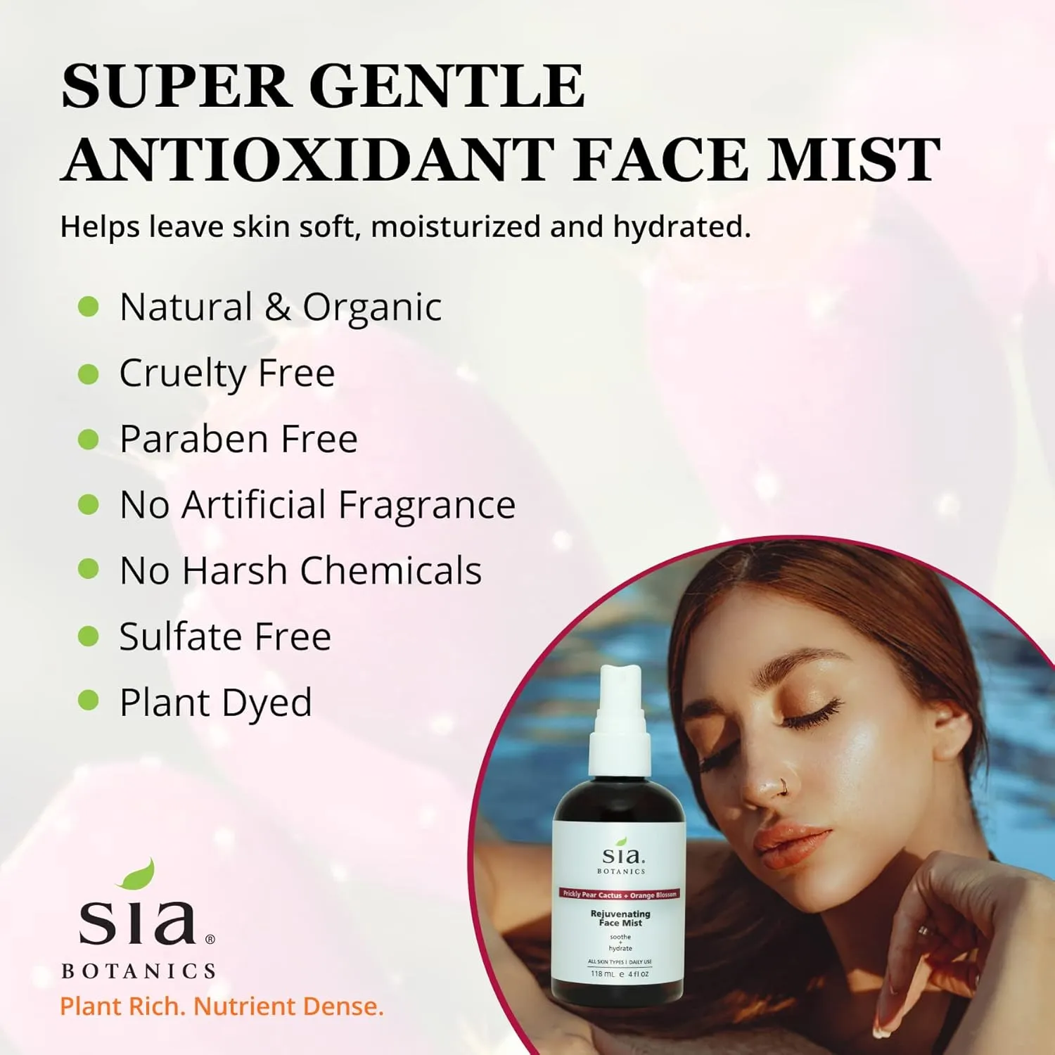 Rejuvenating Face Toner Mist (118ml/4oz Bottle) | Facial Treatment w/Prickly Pear, Aloe Vera, Orange Blossom | Natural, Clean, Botanical Skincare for Women