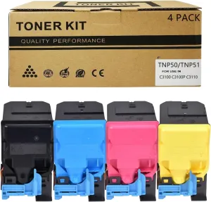 Replacement for Konica Minolta TNP50 TNP-50 TNP51 TNP-51 Toner Cartridge A0X5134 A0X5234 A0X5334 A0X5434 Compatible with Konica Minolta Bizhub C3100 C3100P C3110 Printer Toner 4-Pack