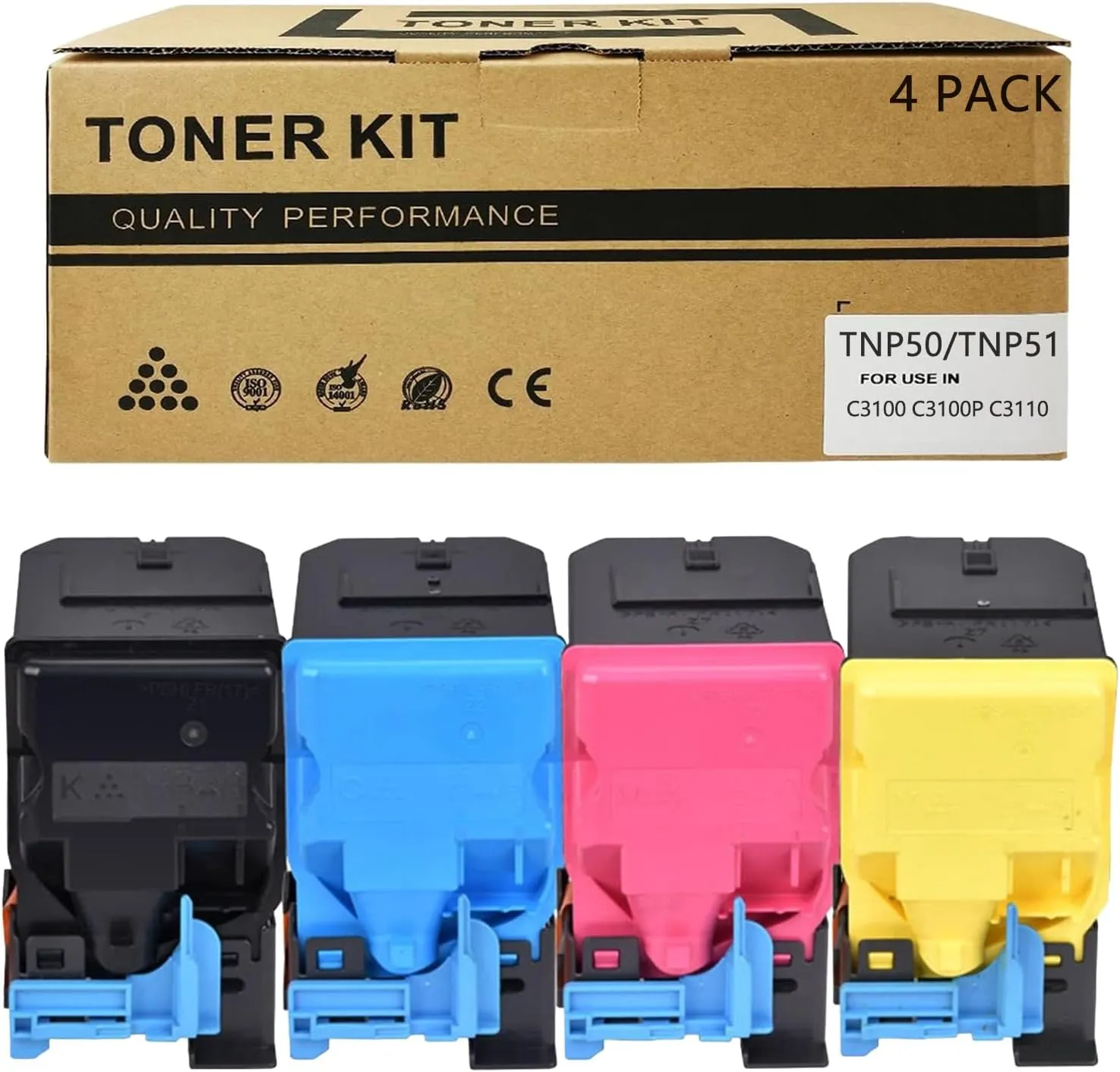Replacement for Konica Minolta TNP50 TNP-50 TNP51 TNP-51 Toner Cartridge A0X5134 A0X5234 A0X5334 A0X5434 Compatible with Konica Minolta Bizhub C3100 C3100P C3110 Printer Toner 4-Pack