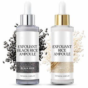 Rice Ampoule Duo White Rice   Bl-ack Ri ce Amp oule - Face Exfoliator Pore Minimizer for Face - Soft Exfoliating Fa ce and Body Scrub - Body Exfoliator Dead Skin Remover for Fa ce for All Skin Types