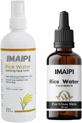 Rice Water Face Toner 200ml and Face Serum 30ml, Natural Skin Care Combo