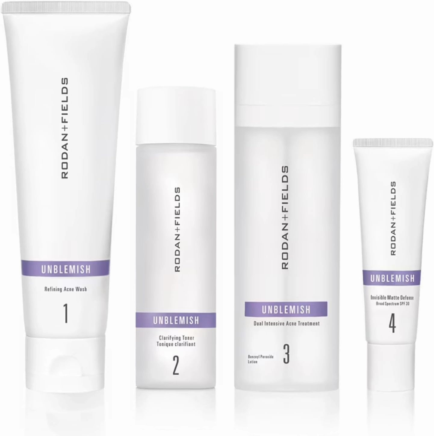 Rodan   Fields UNBLEMISH Skin Care Regimen | Skincare Set For Adult Acne | Cleanser Face Wash, Toner, Dual Acne Treatment & SPF 30 Sunscreen