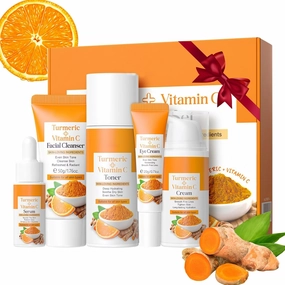 ROPALIA Vitamin C Turmeric Skincare Gift Set for Women, Complete Kit with Cleanse, Tone, Serum, Eye Cream, Face Cream, Hydrating Travel Skin Care Routine for Women