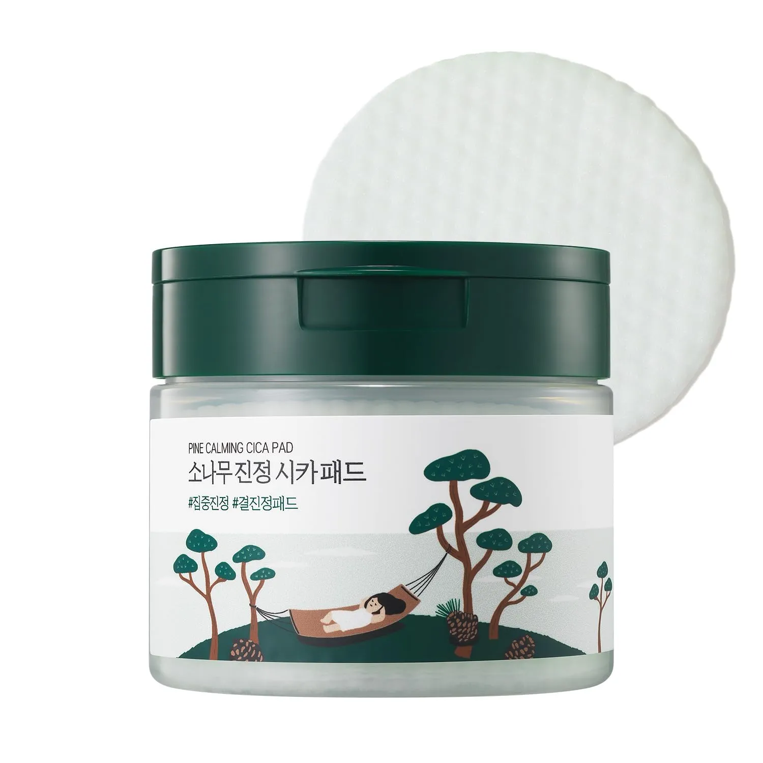 ROUND LAB Pine Calming Cica Pad 50pcs, 7cm Wide Cooling and Soothing Toner Pads with Pine Cica, BHA   LHA, and Hyaluronic Acid for Heated, Acne-Prone Skin, Multi-Zone Hydration, Korean Skincare