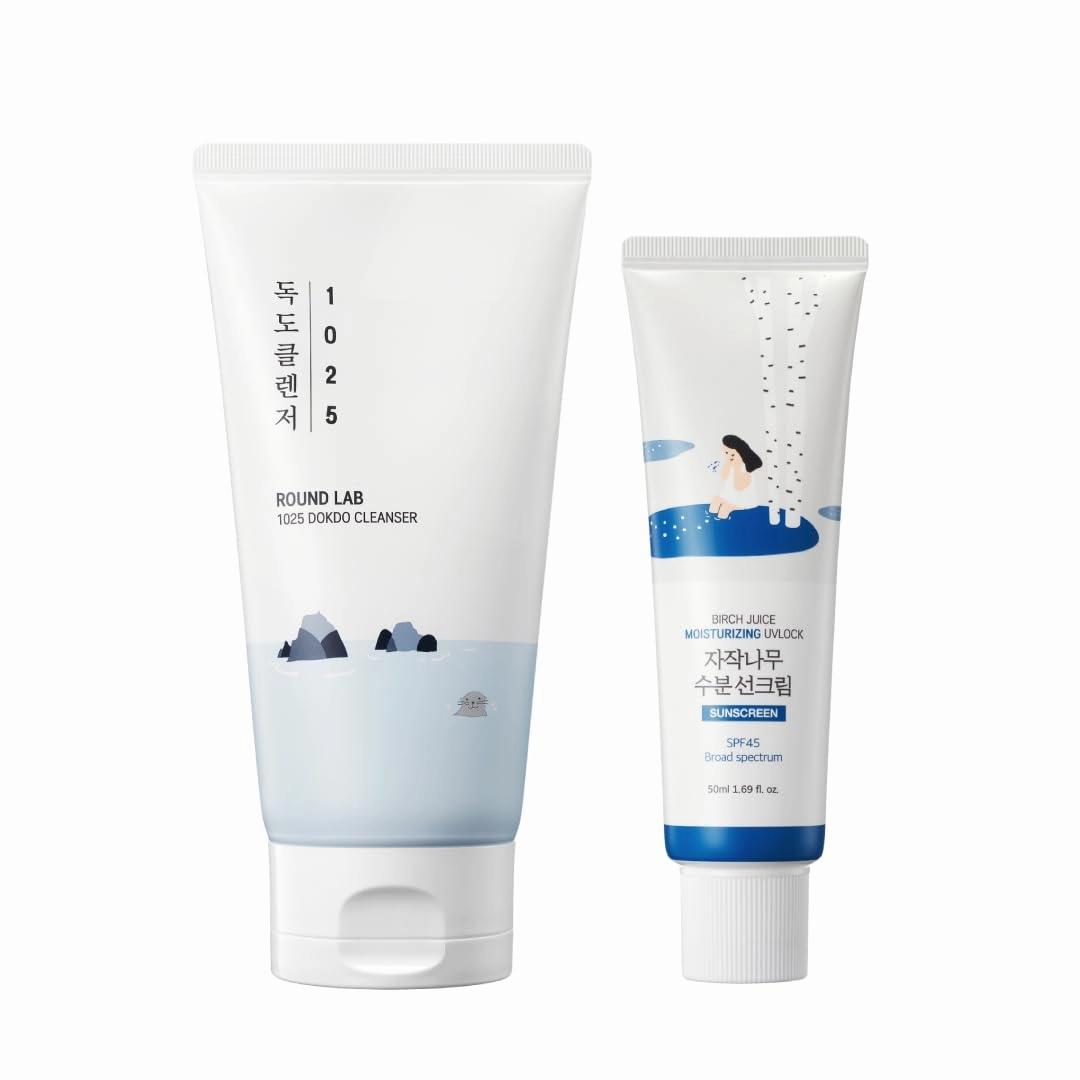 ROUND LAB 1025 Dokdo Cleanser 150ml Birch Juice UVLock Sunscreen Set | Hydration toner, gentle exfoliation, soothing, UV Protection, Korean Sunscreen