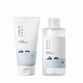 ROUND LAB 1025 Dokdo Cleanser 150ml Dokdo Toner 200ml Set | Hydration, gentle exfoliation, soothing, facial toner, cleansing foam for sensitive skin
