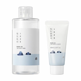 ROUND LAB 1025 Dokdo Toner & Mini Cleanser(40ml) Set – Daily Gentle Exfoliation & Hydration Duo for Sensitive, Oily, or Combination Skin
