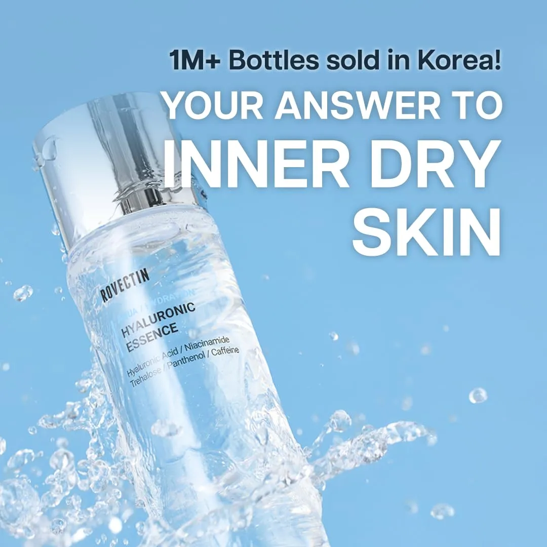 ROVECTIN Aqua Hyaluronic Essence (Activating Treatment Lotion) - 7 Layers Hyaluronic Acid Facial Toner with Niacinamide & Panthenol, Vegan Korean Skin Care (3.34 fl.oz)