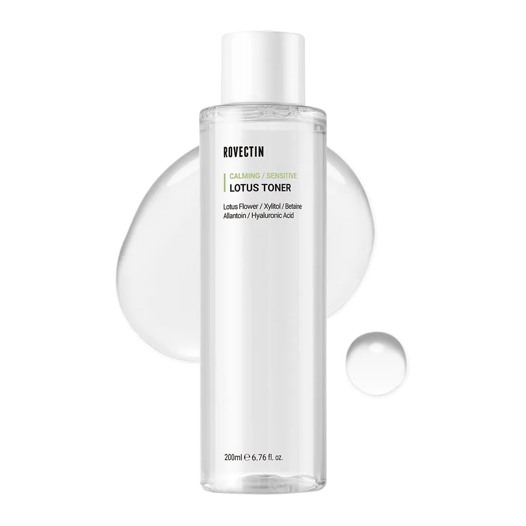 ROVECTIN Calming Lotus Water Toner - pH4.7 Extra Soothing and Hydrating for Trouble Care | 40% Lotus Flower Extract for Purifying | Hyaluronic Acid, Alcohol-Free, Vegan, K-beauty(6.76 fl oz)