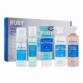 Ruby Kisses Complete Hydration Skincare Set, Face & Body Essentials, Includes Daily Foaming Cleanser, Balancing Mist Toner, Daily Body Lotion, Gentle Body Scrub, Korean Skincare