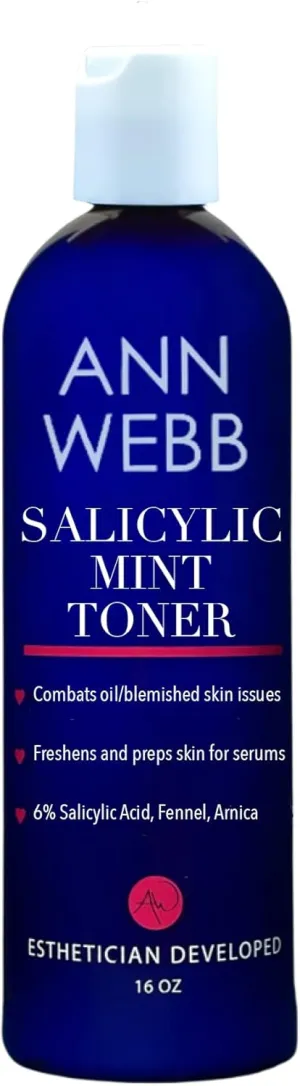 Salicylic Mint Toner - All Natural Toner Deep Cleans, Exfoliates & Clears Acne - Powerful, but Gentle Toner removes Dead Skin & Minimize Pores - Brightens & Balances for a Healthy Glow. 16oz