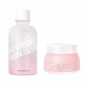 Saturday Skin Pore Clarifying Toner 10% Glycolic Acid&AHA Deep Cleansing Astringent Facial Toner and Face Moisturizer Water Face Cream Natural Oil Free Gel Type Cream from Alaska Glacier Water