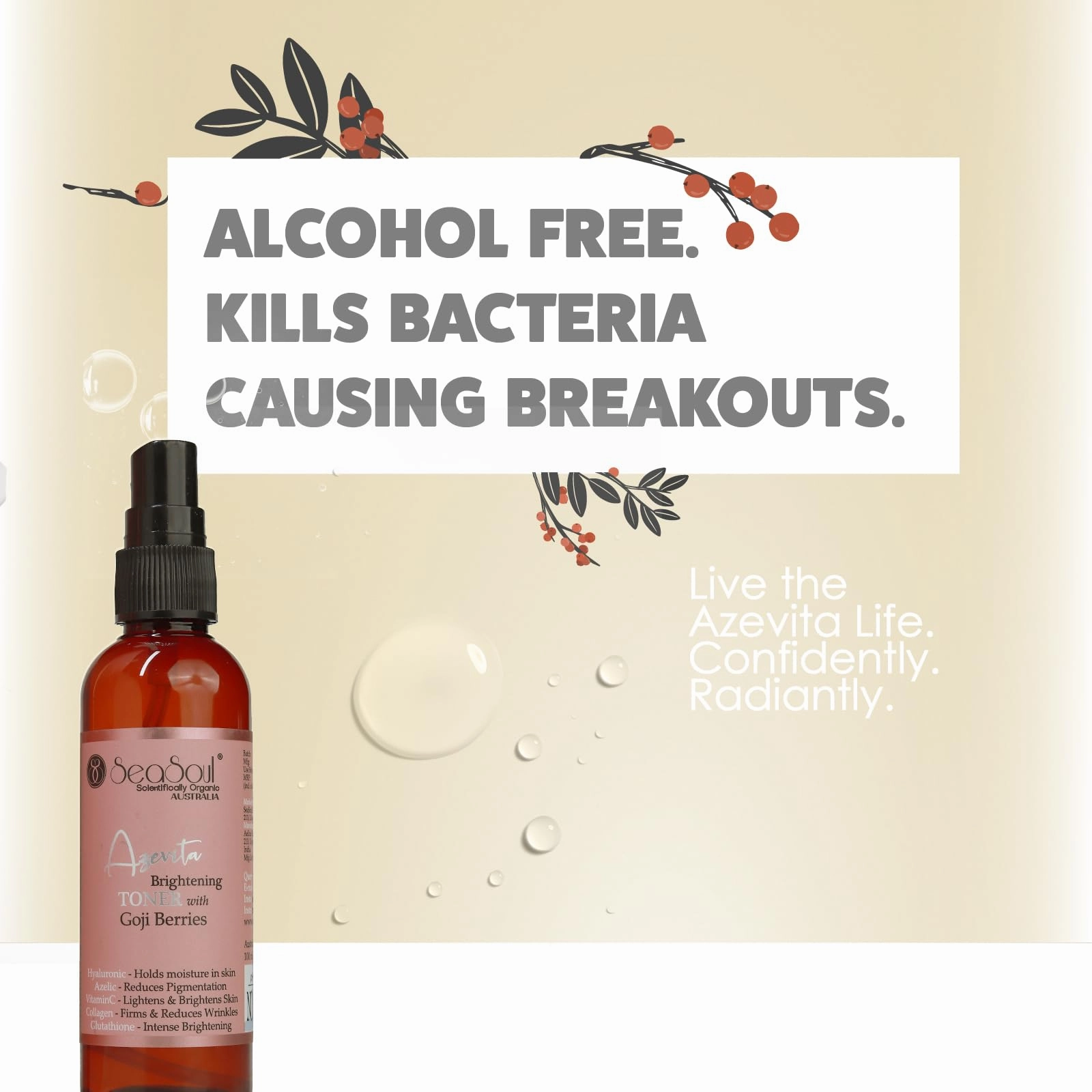 SEASOUL Intensive Brightening Face Toner Mist Spray For Brightening, Hydration & Skin Makeup Cleansing Infused With Hyaluronic Acid, Goji Berries, Azelaic, Collagen, Glutathione & Vitamin C (100 Ml)