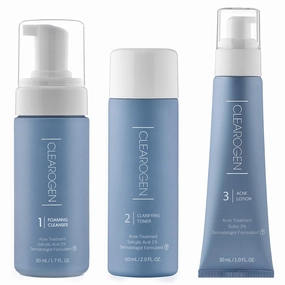 Sensitive Skin Acne Treatment Set with Sulfur Lotion, Foaming Cleanser, Clarifying Toner, Kit for Hormonal Acne & Blemishes, 1-Month Senstive Skin Kit