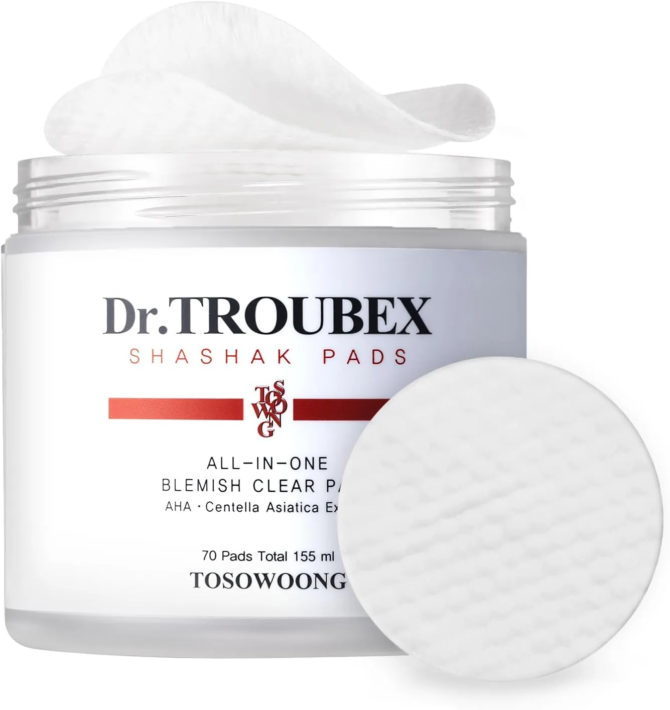Shashak Toner Pads, Exfoliating Facial Wipes with Salicylic Acid and Centella Asiatica, Cleansing for Makeup and Blackheads, Exfoliate and Moisturize, Dual-Sided, 70 Pads, 155ml, 5.2 fl. oz.
