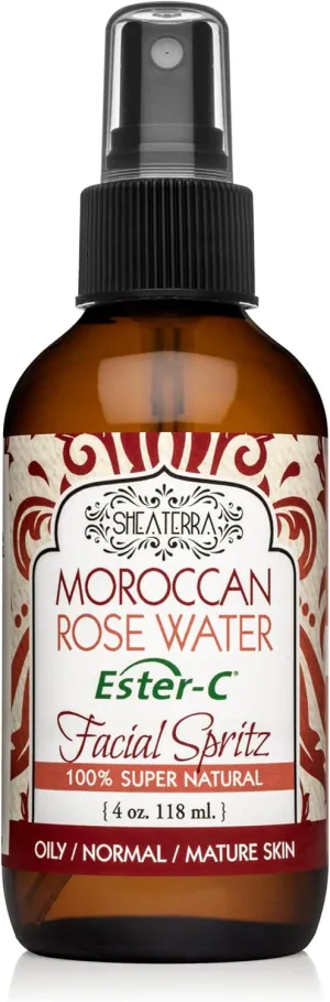 Shea Terra Organics Beauty Water, Toner & Face Mist – Rose HIPS Damask Rose Ester-C | Natural Daily Face Spritz with Anti-Aging Rose Water & Vitamin C to Soothe & Promote Collagen Production – 4 oz