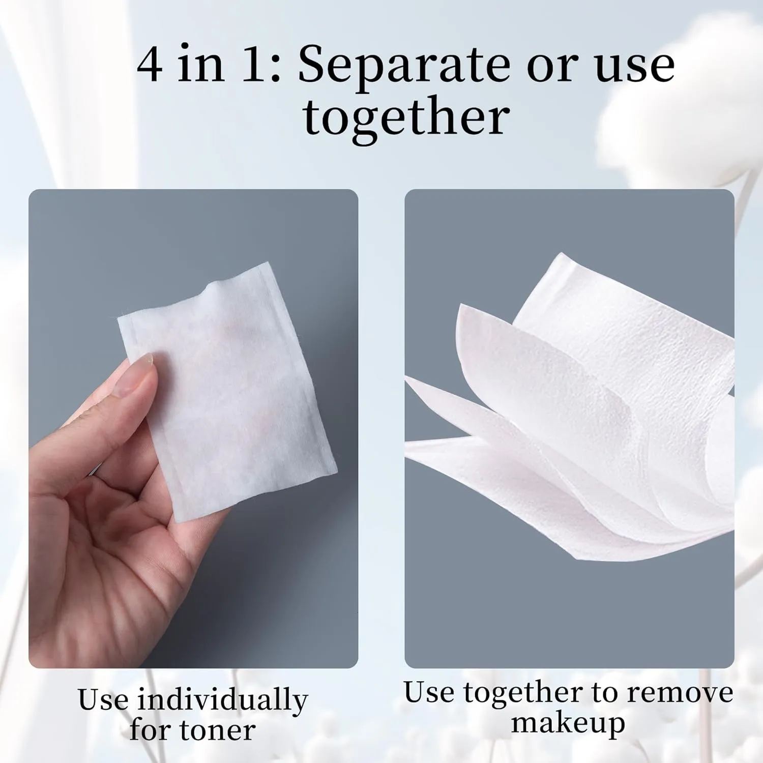 SHINO Multi Purpose Cotton Pads for Face, 4-Layer Cotton Pads Makeup Remover 100% Cotton Chemical Free Biodegradable 2" x 3" Sensitive Skincare Pads (3 Pack)