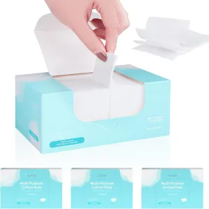SHINO Multi Purpose Cotton Pads for Face, 4-Layer Cotton Pads Makeup Remover 100% Cotton Chemical Free Biodegradable 2" x 3" Sensitive Skincare Pads (3 Pack)