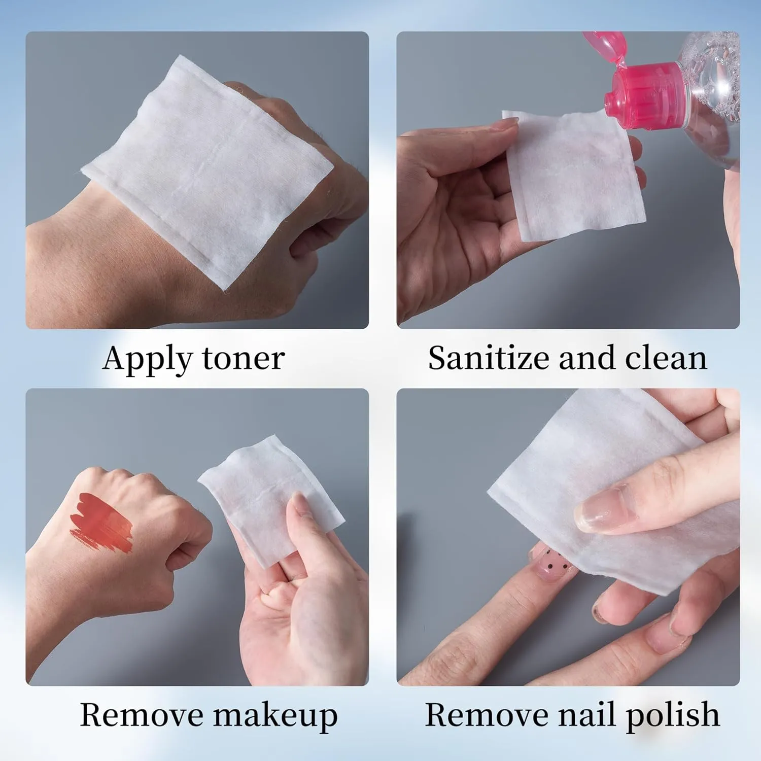 SHINO Multi Purpose Cotton Pads for Face, 4-Layer Cotton Pads Makeup Remover 100% Cotton Chemical Free Biodegradable 2" x 3" Sensitive Skincare Pads (3 Pack)