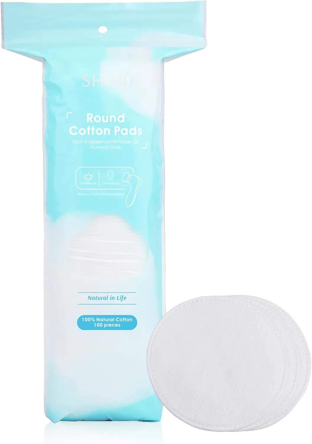 SHINO Round Cotton Makeup Remover Pads - 100 Count Chemical Free Round Cotton Pads - 100% Cotton Face Pads for Personal Care & Daily Comestics - Hypoallergenic Cotton Pads for Sensitive Skin (1 Pack)