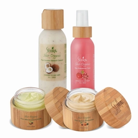 Shir-Organic 4 pack for Normal to Dry Skin - Coconut Oatmeal Cleanser, Pomegranate Toner & Apricot Moisturizer & AHA Treatment Scrub