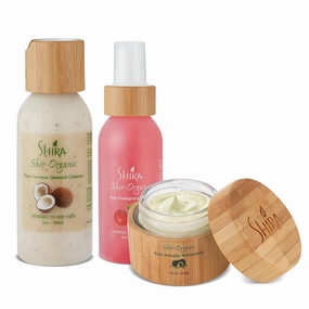 Shir-Organic Trio for Normal to Dry Skin Care Kit for Healthy and Hydrated Skin with Coconut Oatmeal Cleanser Pomegranate Toner & Avocado Moisturizer.