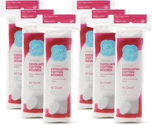 Simply Soft Hypoallergenic Exfoliating Dual Textured Cotton Rounds Pads, 80 Count (Pack of 6)