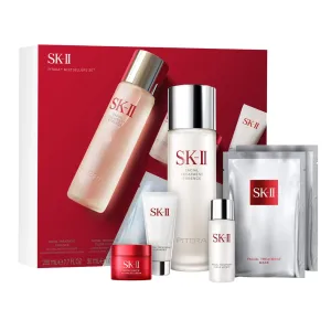 SK-II Best Sellers Skincare Gift Set - Anti Aging Skincare Set Includes Full Size Facial Essence, Travel Size Cleanser, Toner & Face Cream & 2 Sheet Masks (6 Count)