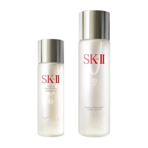 SK-II Essence & Toner Duo - Anti-Aging Facial Treatment Essence Visibly Refines Texture & Improves Firmness & Dark Spots (2.5 oz) & Facial Treatment Clear Lotion Hydrates & Tones with AHAs (5.4 oz)