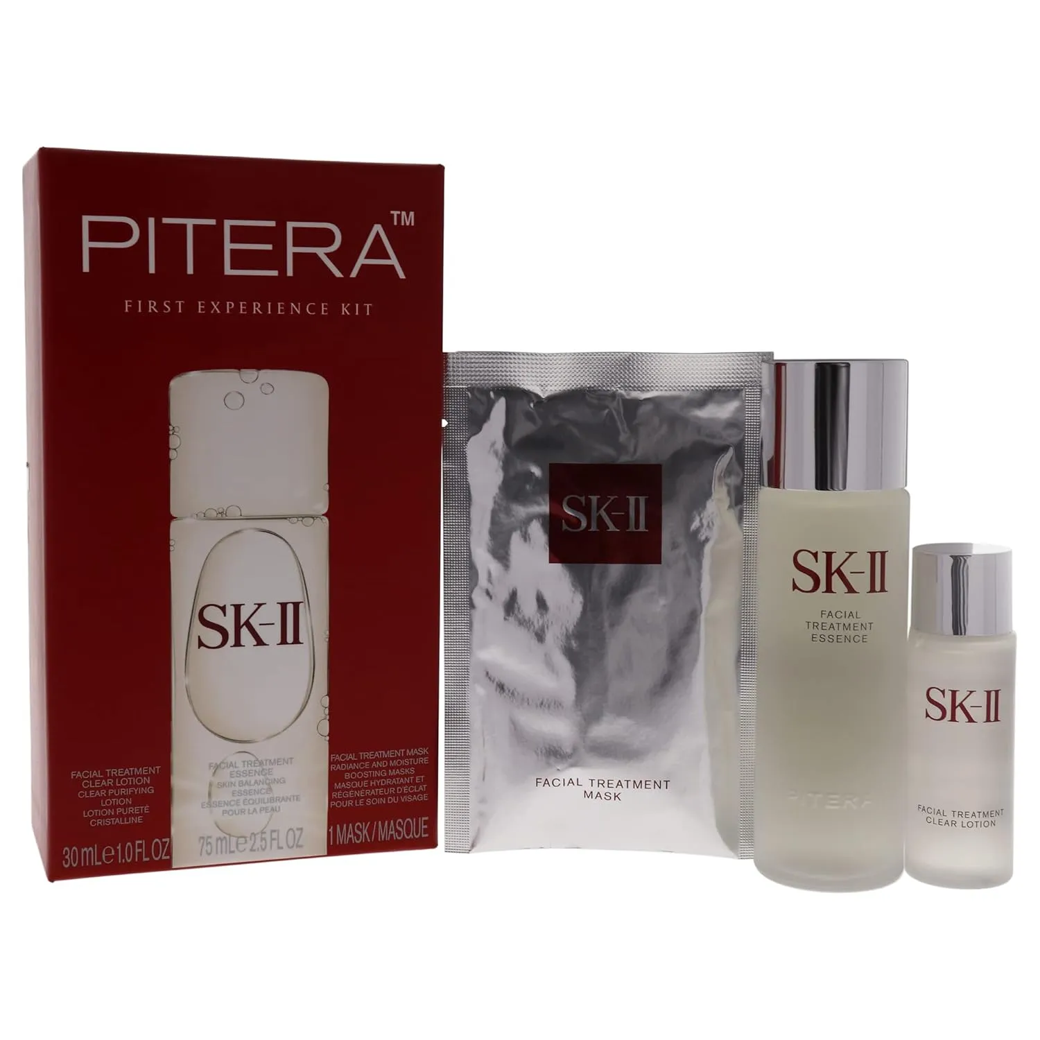 SK-II Pitera First Experience for Unisex 3 Piece Kit (2.5 Ounce Facial Treatment Essence   1 Ounce Facial Treatment Clear Lotion   1 Count Facial Treatment Mask)