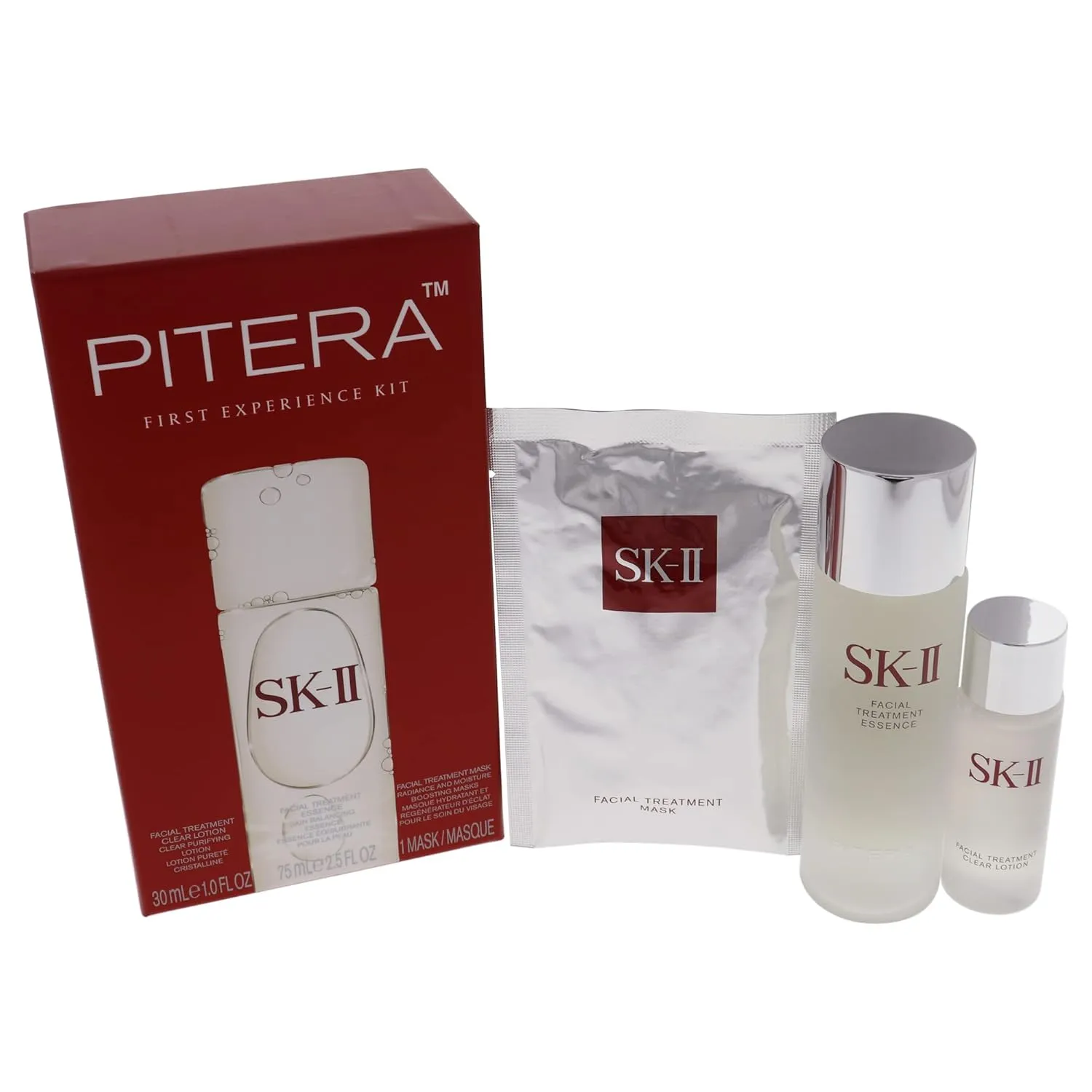 SK-II Pitera First Experience for Unisex 3 Piece Kit (2.5 Ounce Facial Treatment Essence   1 Ounce Facial Treatment Clear Lotion   1 Count Facial Treatment Mask)