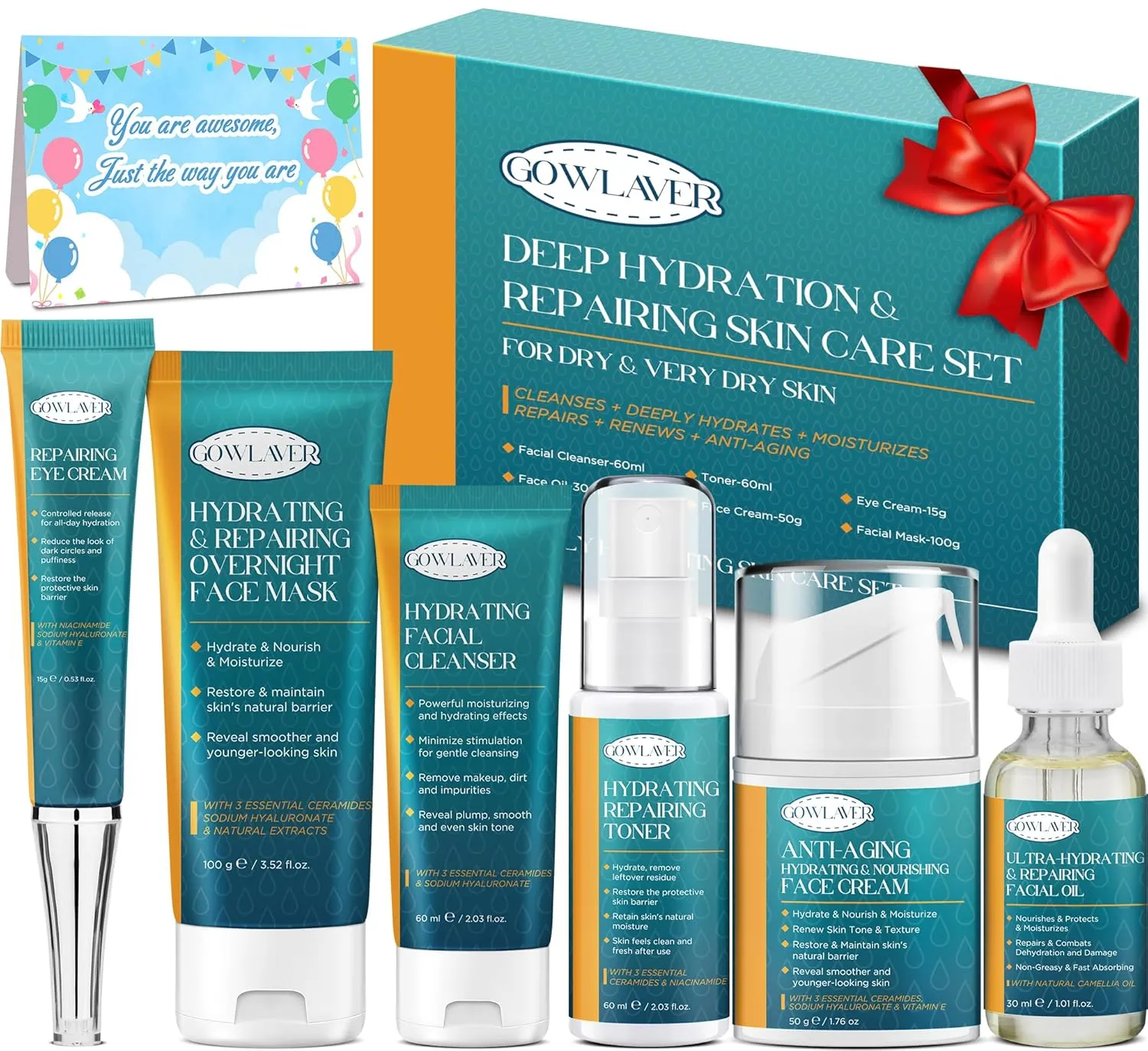 Skin Care Set for Teens Womens,Anti-Aging Deeply Hydrates Repairs Skincare Gift Set for All Skin,Facial Skin Care Products Routine Kit Christmas Beauty Gift Set for Women Stocking Stuffers