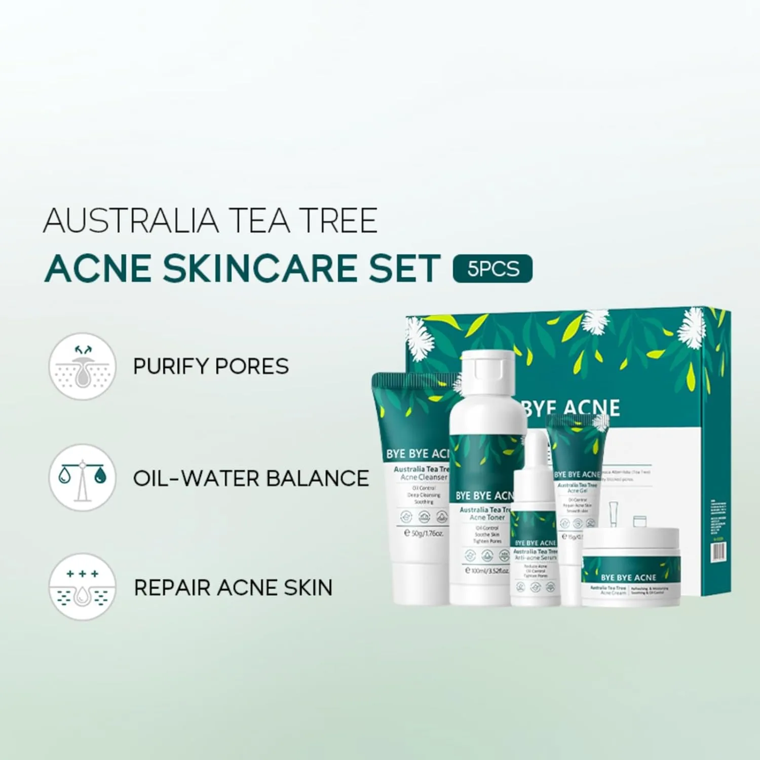 Skin Care Set,Acne Treatment for Face Skin Care Sets & Kits,Tea Tree Essential Oil Facial Skincare Gift Set with Cleanser,Toner,Serum,Gel, Acne Treatment Kit Cream Skin Care for Teens 10-12 Girls Boys