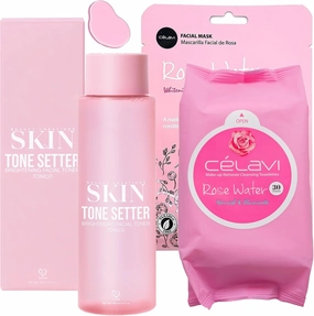 Skin Bundle Beauty Creations Hydrating Skin Clearing, Winkles Skin Tone Setter Brightening Facial Toner Korean, 1 pc Celavi Face Sheet Korean Mask, 1 pc Celavi Makeup Remover Towelettes