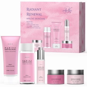Skin Care Set, AHA Vitamin C Skincare Routine Kit, 5 in 1 Facial Skin Care Essential for Daily Hydrating w/Cleanser, Toner, Serum, Moisturizer, and Mask, Gifts For Women and Teenage Girls