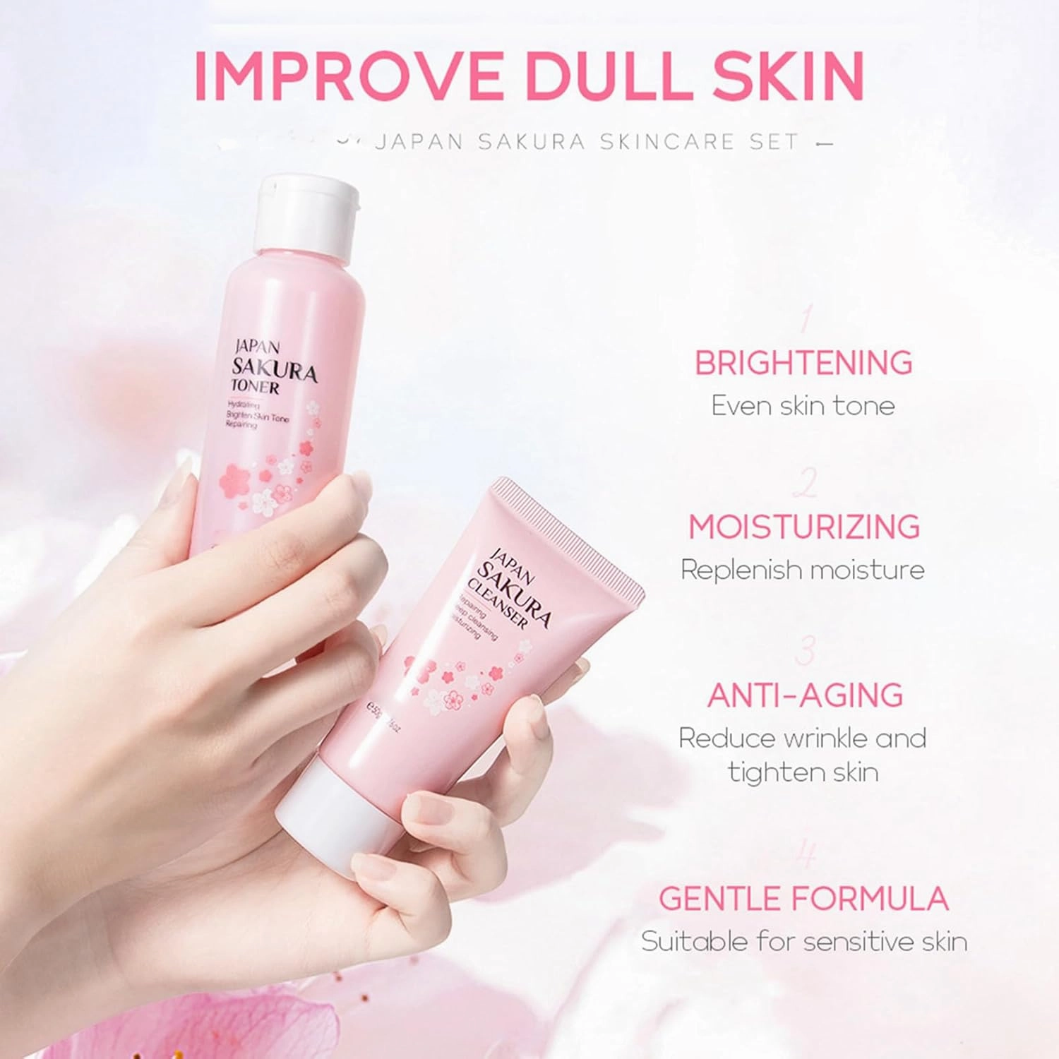 Skin Care Set Sakura Women Beauty Gift Sets Korean Skin Care Kit- Cleanser,Serum,Face Cream,Toner,Eye Cream,Mud Mask-Skin Care Routine Kit (One Size, Cherry Blossom-StyleA-Bae Moisturizing)